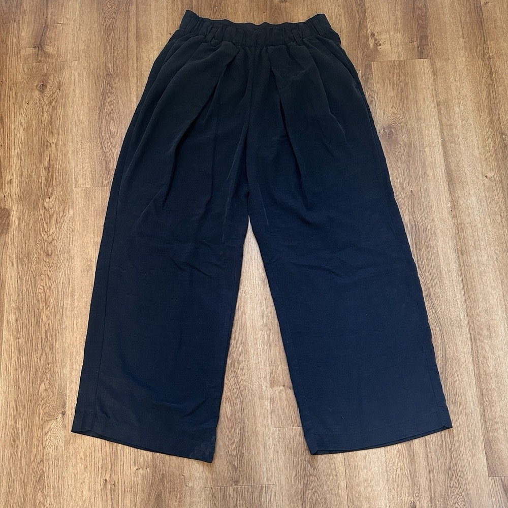 Free People Black Wide Leg Flowy Pants With Elastic Waistband Size Small